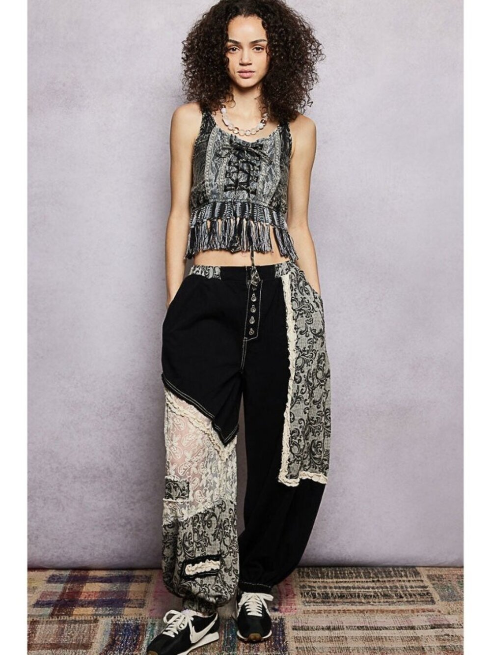 POL Midnight Manor Patchwork Joggers in Black - Picture 7 of 11